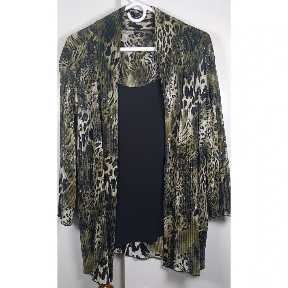 womens Animal Print Open Front Cardigan Jacket sequin mob wife retro 80s bold